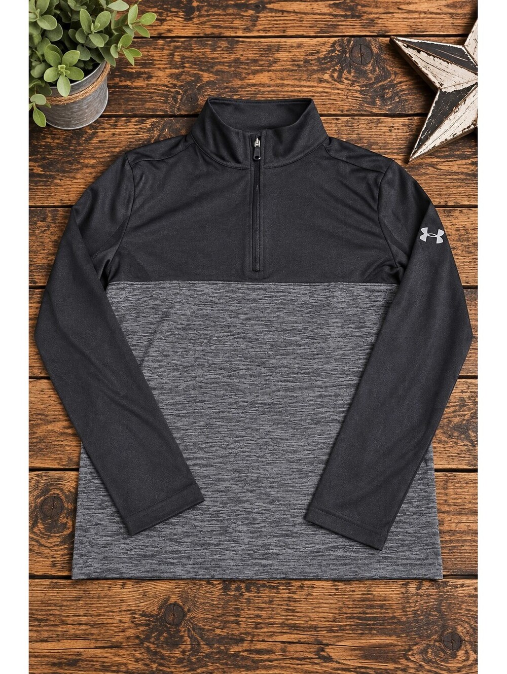 Black and gray Under Armour quarter zip pullover YMD